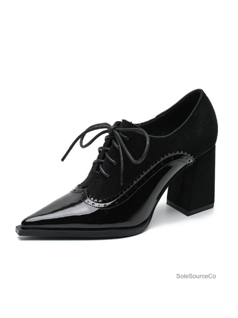 Women's Chunky Block Heel Oxford Pumps Faux Leather Lace-Up